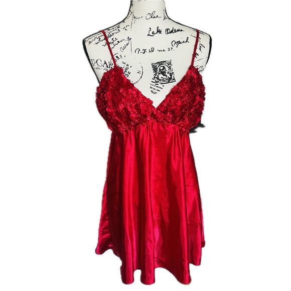 Luxurious Red Lace Floral Slip Dress Red Satin Tie Back Large - Picture 1 of 6